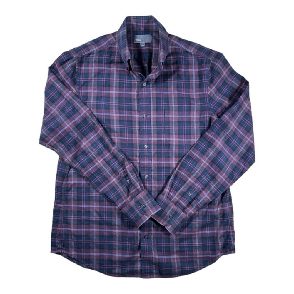 Vince Plaid Cotton Long-Sleeve Shirt Coastal Brickman Red Size Large